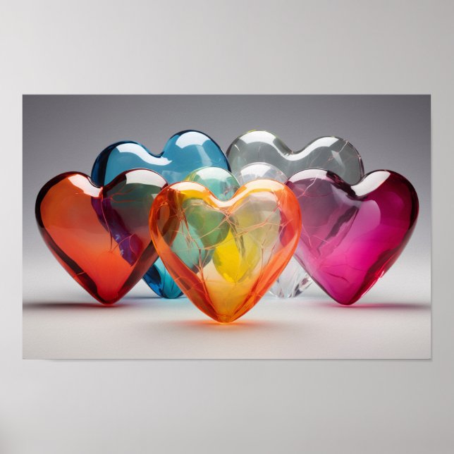 Colourful glass hearts poster (Front)