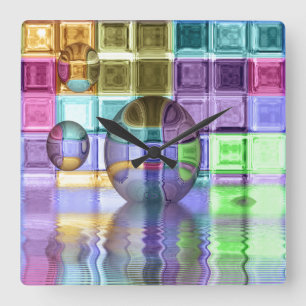 Colourful Glass Tile Worlds Square Wall Clock