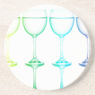 Colourful glasses in front of white background coaster