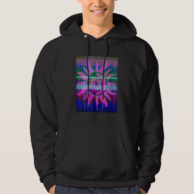 Colourful Glitched Sun Noise Vaporwave Hoodie (Front)