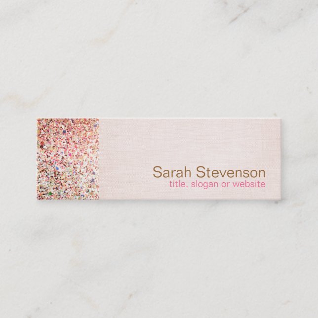 Colourful Glitter and Light Pink Linen Look Beauty Mini Business Card (Front)