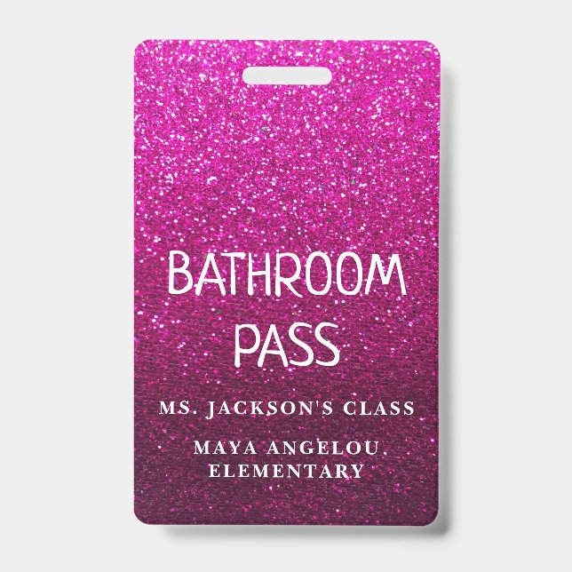 Colourful Glitter Back To School Bathroom Hall Pas ID Badge (Front)