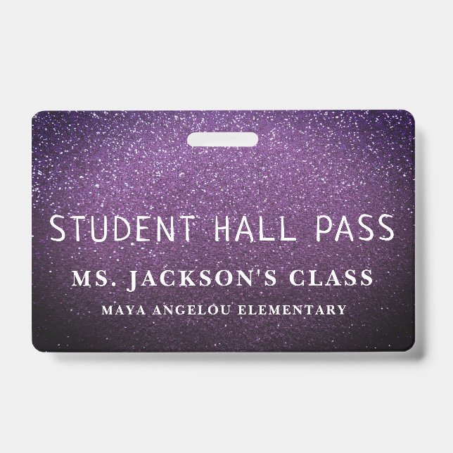 Colourful Glitter Back To School Students Hall Pas ID Badge (Front)