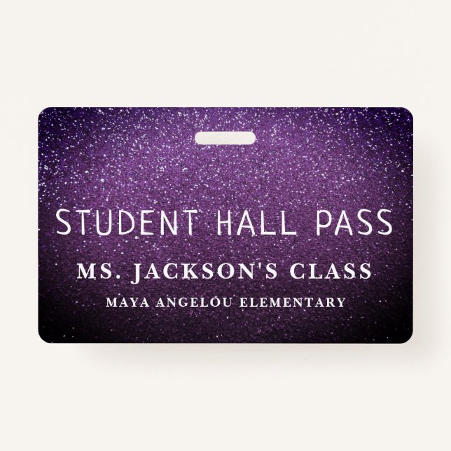 Colourful Glitter Back To School Students Hall Pas ID Badge (Front)