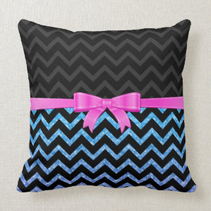 Colourful Glitter Black Zigzag Chevron Pattern Cushion