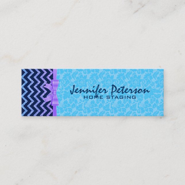 Colourful Glitter Blue Chevron Blue Damasks 2a Mini Business Card (Front)