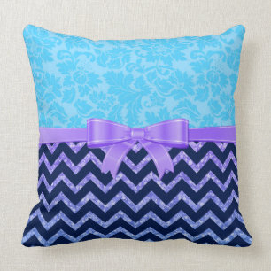 Colourful Glitter Blue Chevron Blue Damasks Cushion