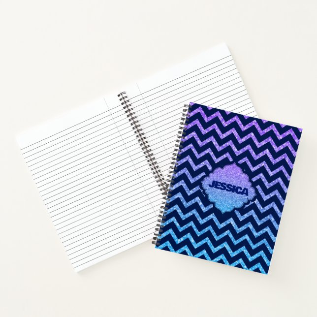 Colourful Glitter Blue Chevron Pattern Notebook (Inside)