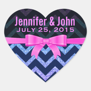 Colourful Glitter Blue Zigzag Chevron Pattern Heart Sticker