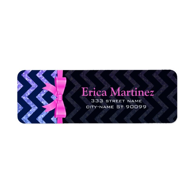 Colourful Glitter Blue Zigzag Chevron Pattern Return Address Label (Front)