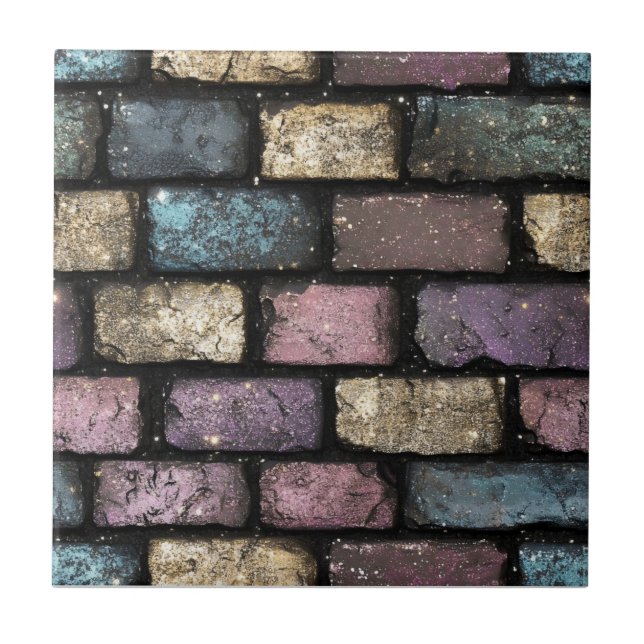 Colourful Glitter Brick Pattern Ceramic Tile (Front)