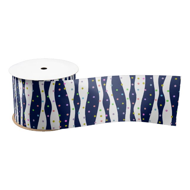 Colourful Glitter Dots Blue Zebra Stripes Satin Ribbon (Spool)