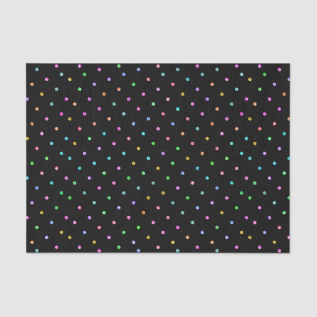 Colourful Glitter Dots Pattern On Black Tissue Paper (Front)