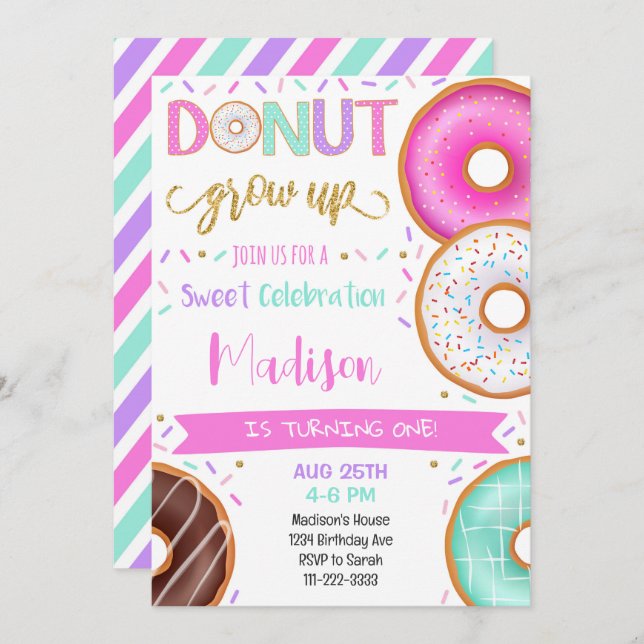 Colourful Glitter Doughnuts Birthday Party Invitat Invitation (Front/Back)