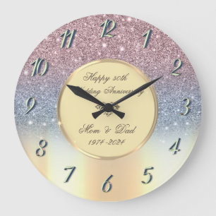 Colourful Glitter,Gold 50th Wedding Anniversary Large Clock