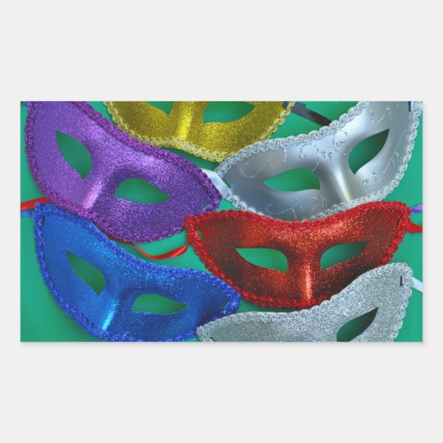 Colourful glitter masks rectangular sticker (Front)