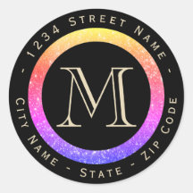 Colourful Glitter Monogram Return Address Label