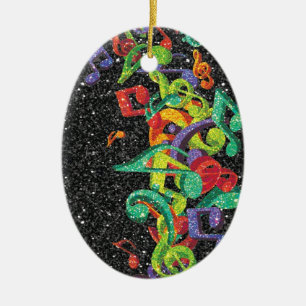 colourful glitter music notes and black effects ceramic tree decoration