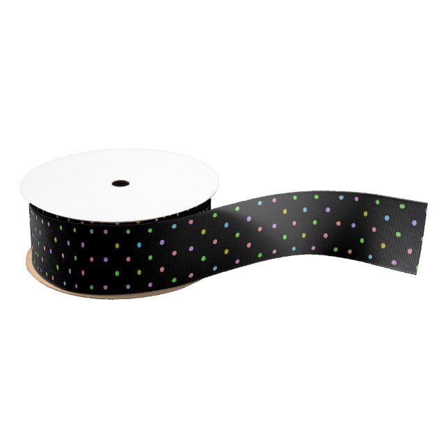 Colourful Glitter Polkadots Black Background Grosgrain Ribbon (Spool)