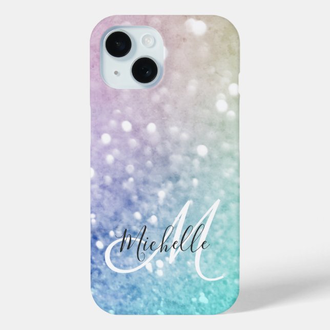 Colourful Glitter Pretty Bokeh Monogrammed Case-Mate iPhone Case (Back)