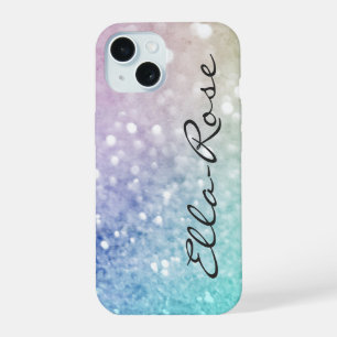 Colourful Glitter Pretty Bokeh Monogrammed iPhone 15 Case