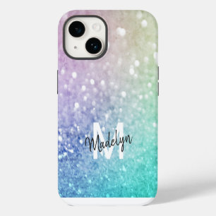 Colourful Glitter Pretty Bokeh Monogrammed iPhone 14 Case