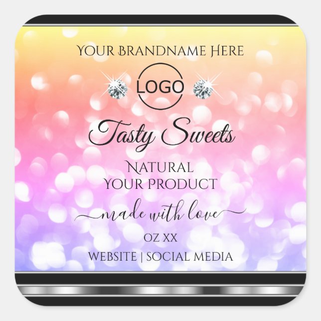 Colourful Glitter Product Labels Diamonds with Log (Front)