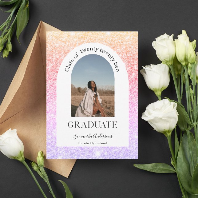 Colourful Glitter Sparkles Arch Photo Graduation  Invitation (Creator Uploaded)