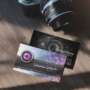 Colourful Glitter Sparkles Photographer Camera Len Business Card