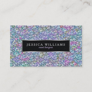 Colourful Glitter & Sparkles Print Silver Accents Business Card