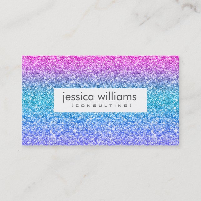 Colourful Glitter & Sparkles White Background Business Card (Front)