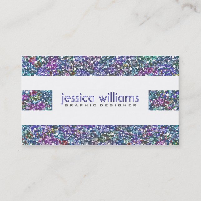 Colourful Glitter Stripes On White Business Card (Front)