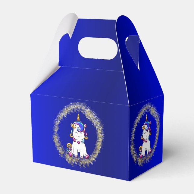 Colourful Glitter Unicorn Blue Birthday Favour Box (Front Side)