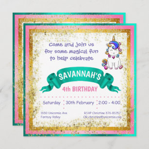Colourful Glitter Unicorn Invitation