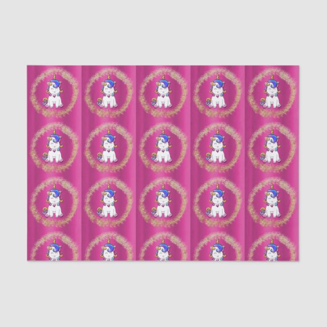 Colourful Glitter Unicorn Pink Tissue Paper (Front)