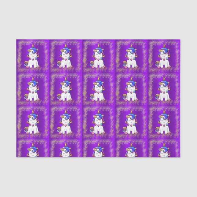 Colourful Glitter Unicorn Purple Tissue Paper (Front)