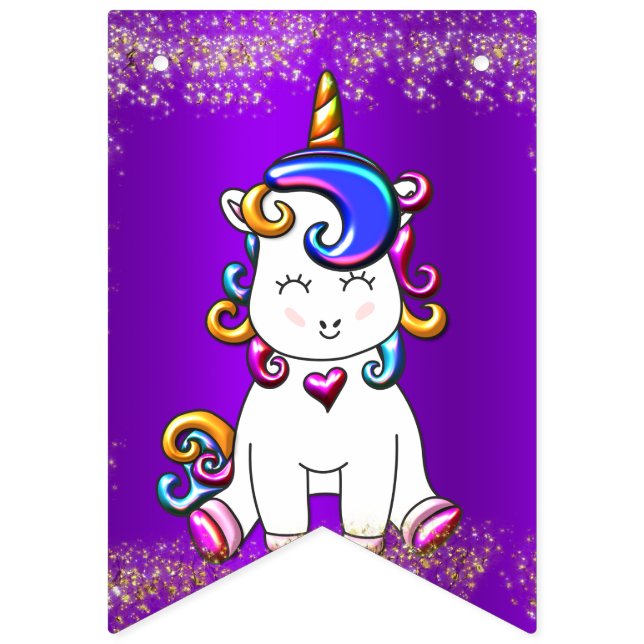 Colourful Glitter Unicorns Purple Bunting (First Flag)