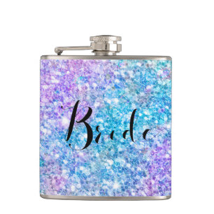Colourful Glitter With Black Typography Bride Hip Flask
