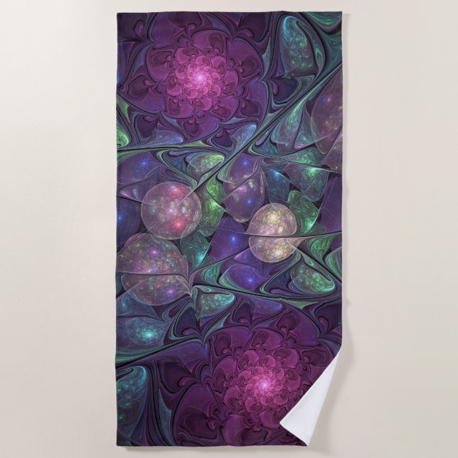 Colourful Glittering Modern Abstract Fractal Art Beach Towel (Front)
