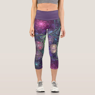 Colourful Glittering Modern Abstract Fractal Art Capri Leggings
