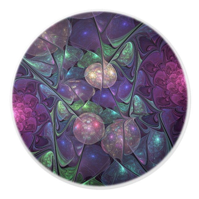 Colourful Glittering Modern Abstract Fractal Art Ceramic Knob (Front)