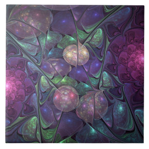 Colourful Glittering Modern Abstract Fractal Art Ceramic Tile