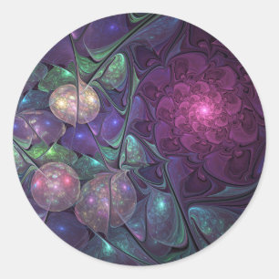 Colourful Glittering Modern Abstract Fractal Art Classic Round Sticker