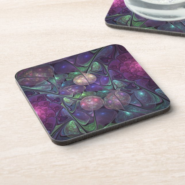 Colourful Glittering Modern Abstract Fractal Art Coaster (Left Side)