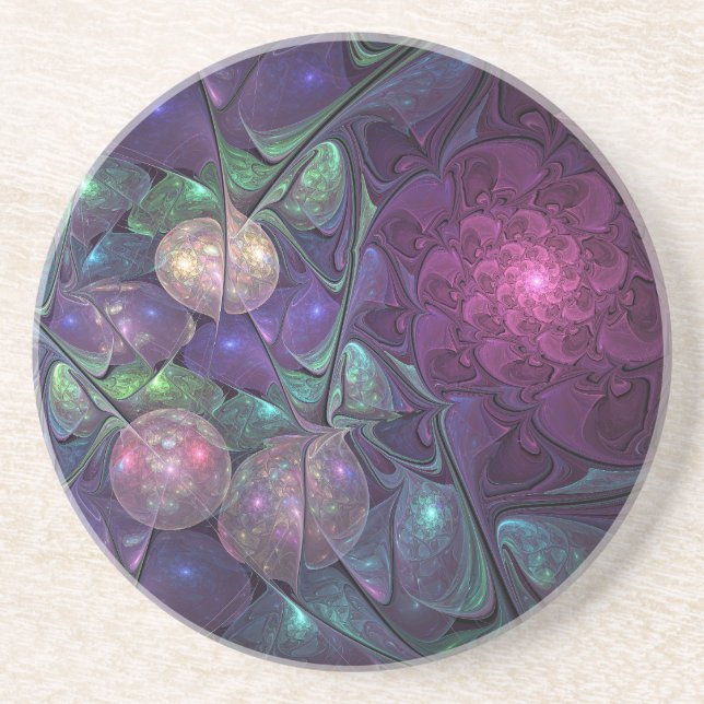 Colourful Glittering Modern Abstract Fractal Art Coaster (Front)