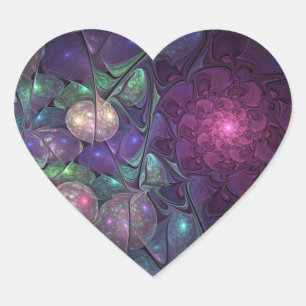 Colourful Glittering Modern Abstract Fractal Art Heart Sticker