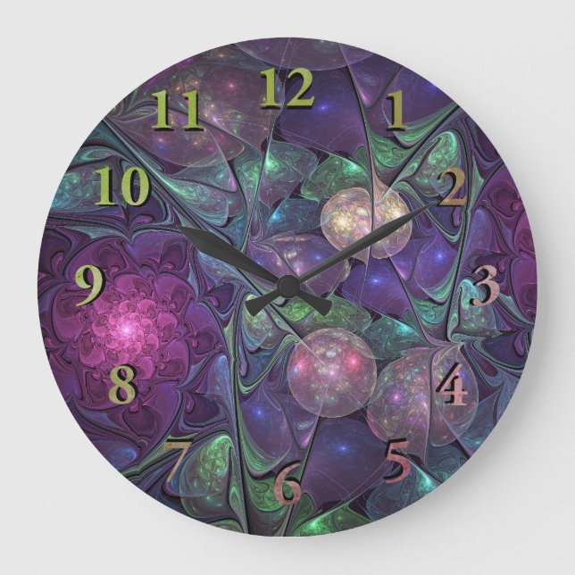 Colourful Glittering Modern Abstract Fractal Art Large Clock (Front)