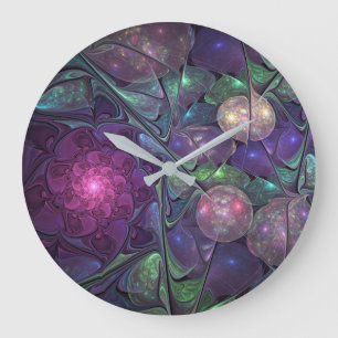 Colourful Glittering Modern Abstract Fractal Art Large Clock