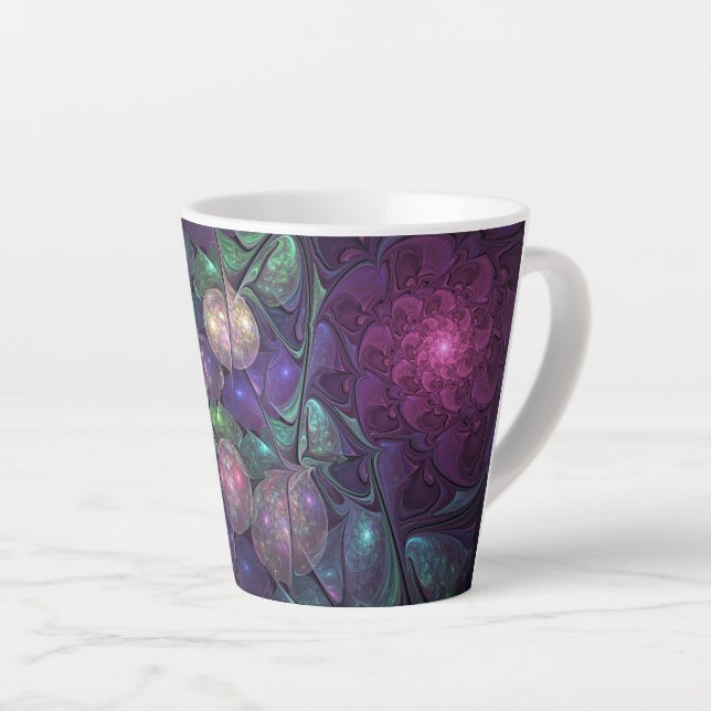 Colourful Glittering Modern Abstract Fractal Art Latte Mug (Right Angle)