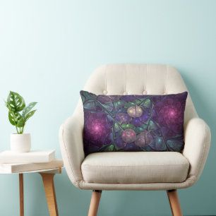 Colourful Glittering Modern Abstract Fractal Art Lumbar Cushion